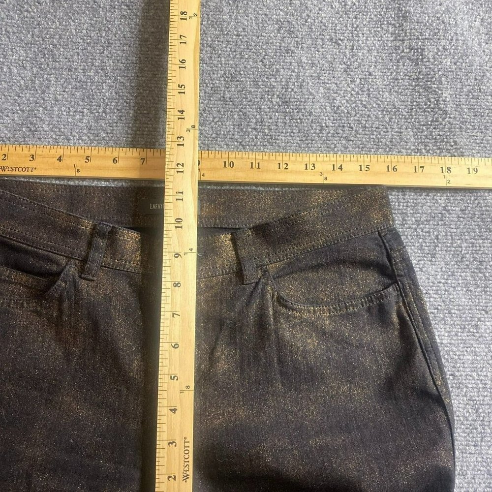 Lafayette 148 Pants Womens 10 Black Gold Shimmer Straight Leg Stretch Je… - Picture 10 of 11